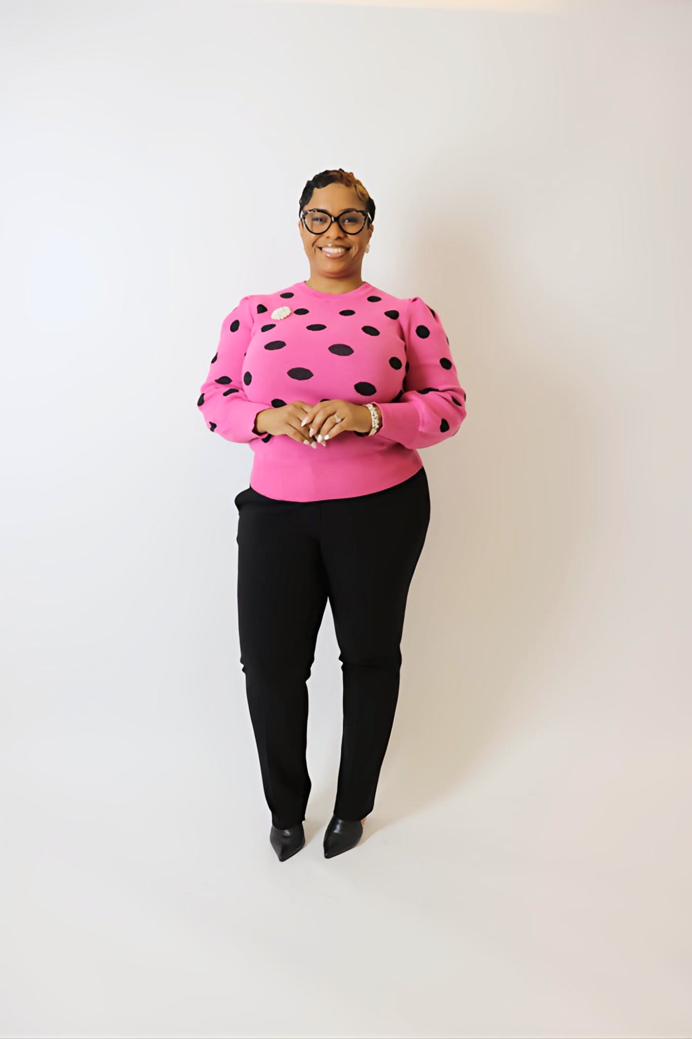 Pink Polka Dot "Teacher" Sweater