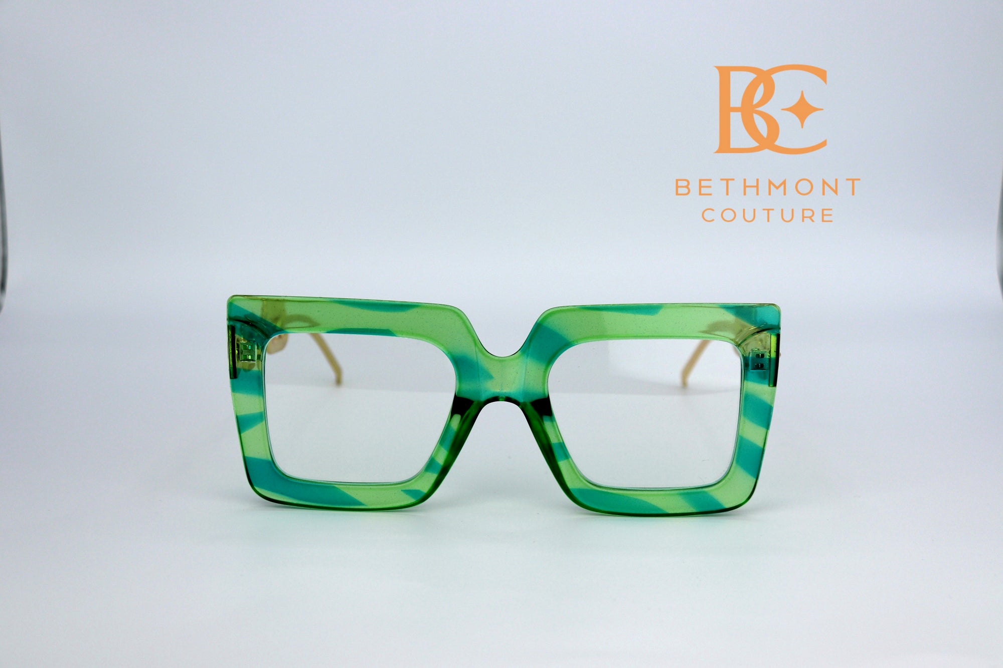 Green and blue "Misty" glasses w/gold accent