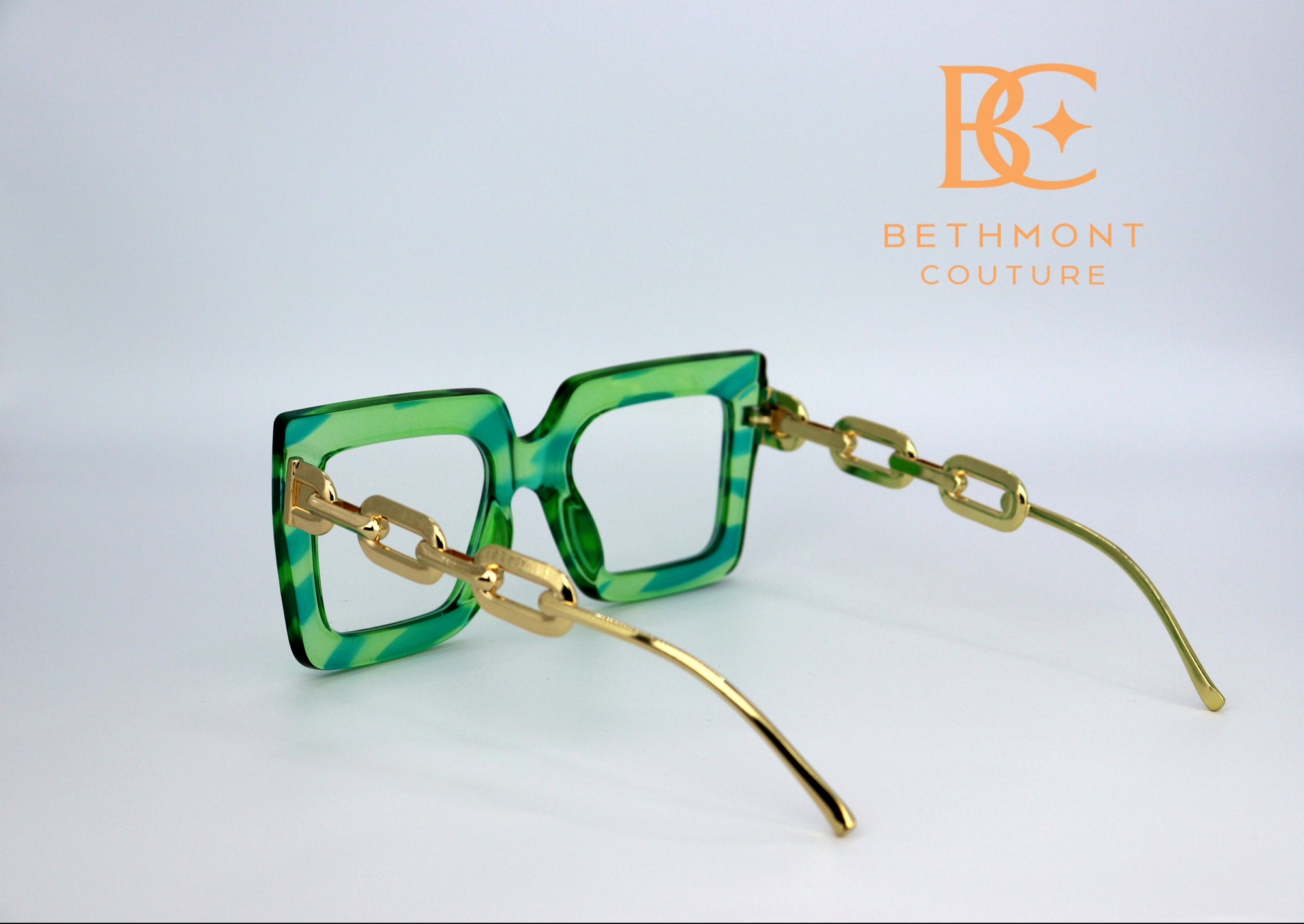 Green and blue "Misty" glasses w/gold accent