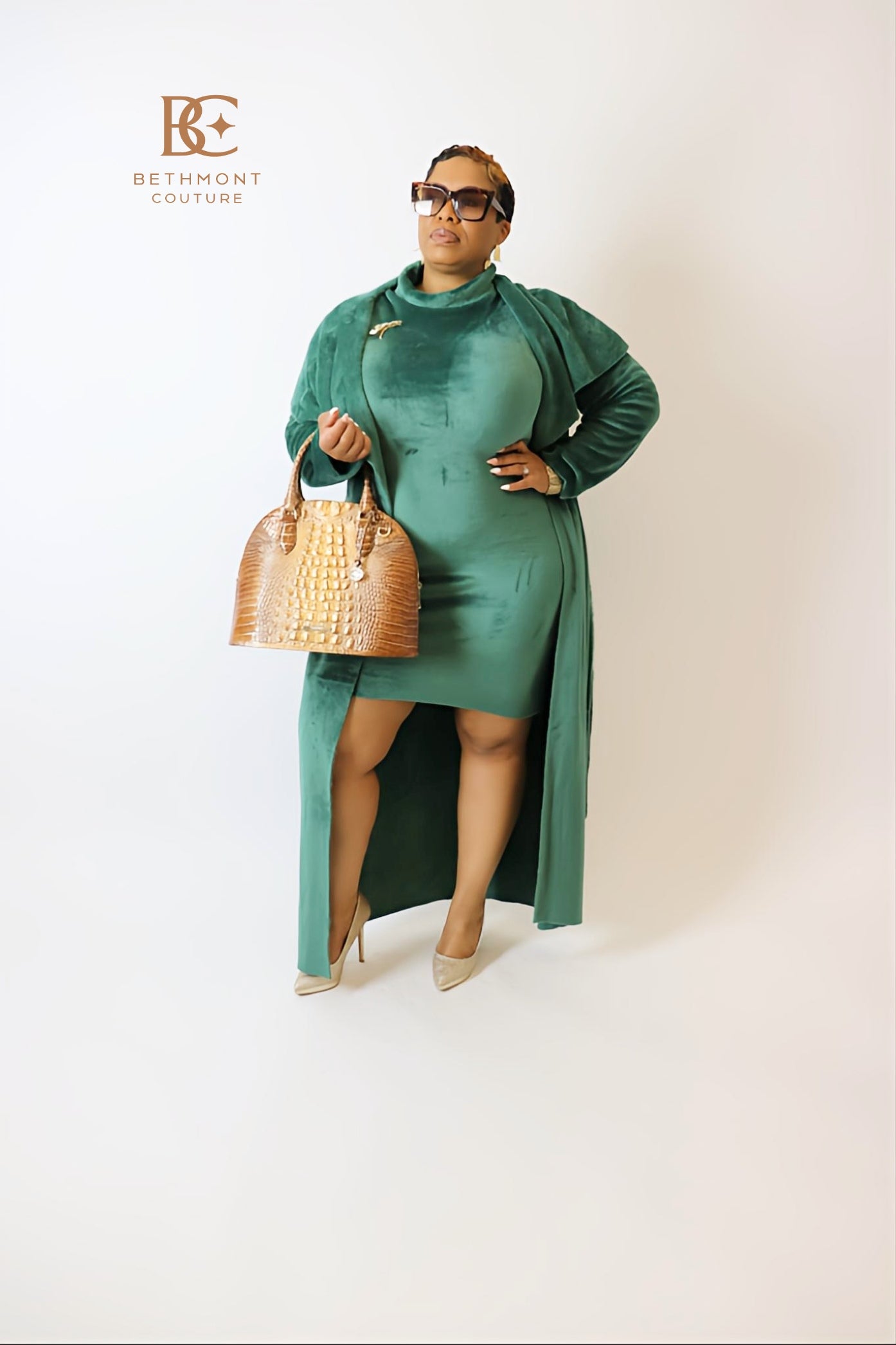 Green "Elizabeth" 2-piece dress and cardigan set