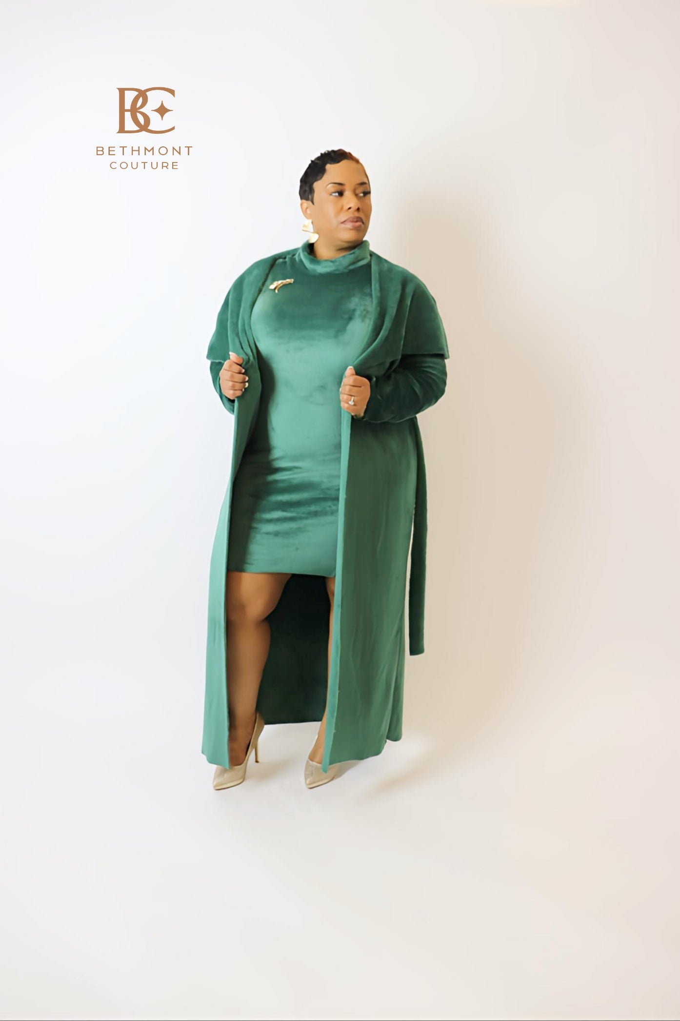 Green "Elizabeth" 2-piece dress and cardigan set