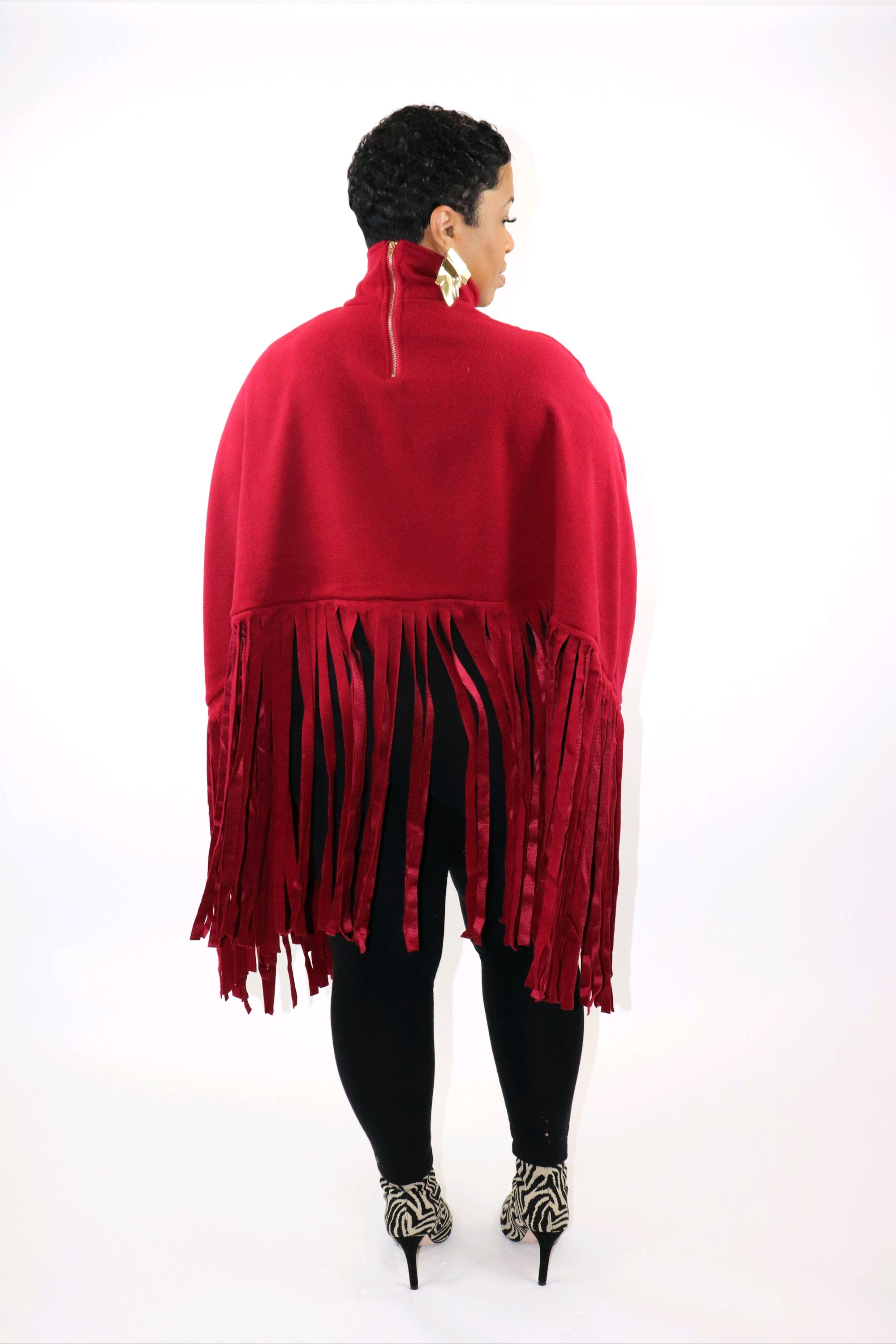 Wine Red "Night in Paris" Woolen Turtleneck Top/Drape