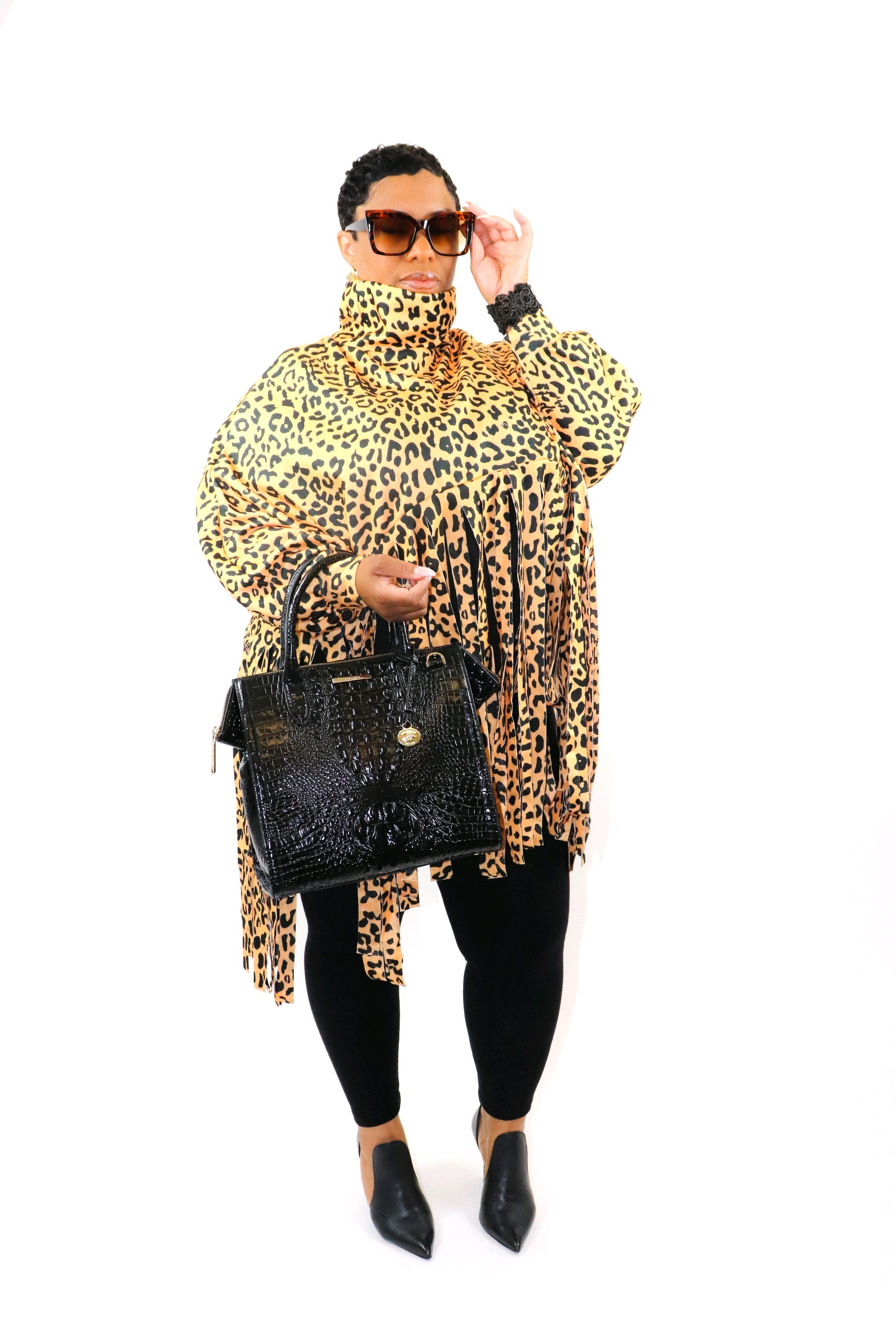 Cheetah "Night in Paris" Woolen Turtleneck Top/Cape